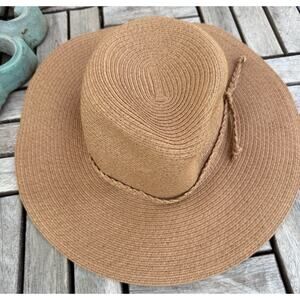 NWT Madewell S/M Caramel Brown Paper Sunhat Travel Hat Braided Band Beach Pool